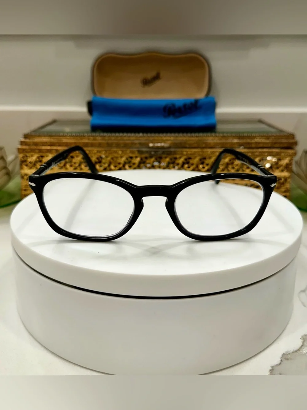 Persol Handmade Italy 3303-V Classic Black Rx Eyeglass Frames, Persol Case/Cloth
